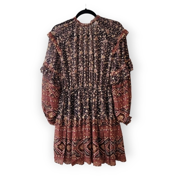 ULLA JOHNSON Erisa Silk Mini Dress Brown Metallic Size 2 - Picture 11 of 16